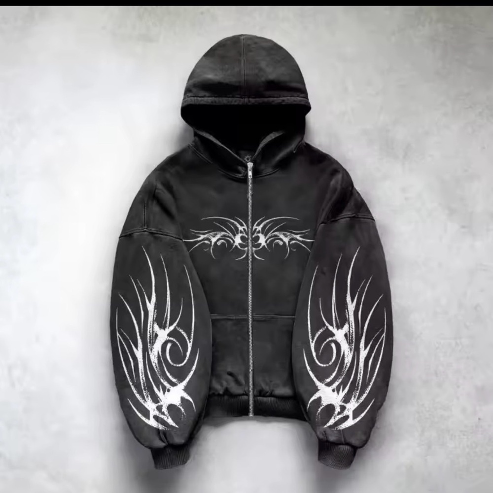 Black Hoodie with White Tribal Design